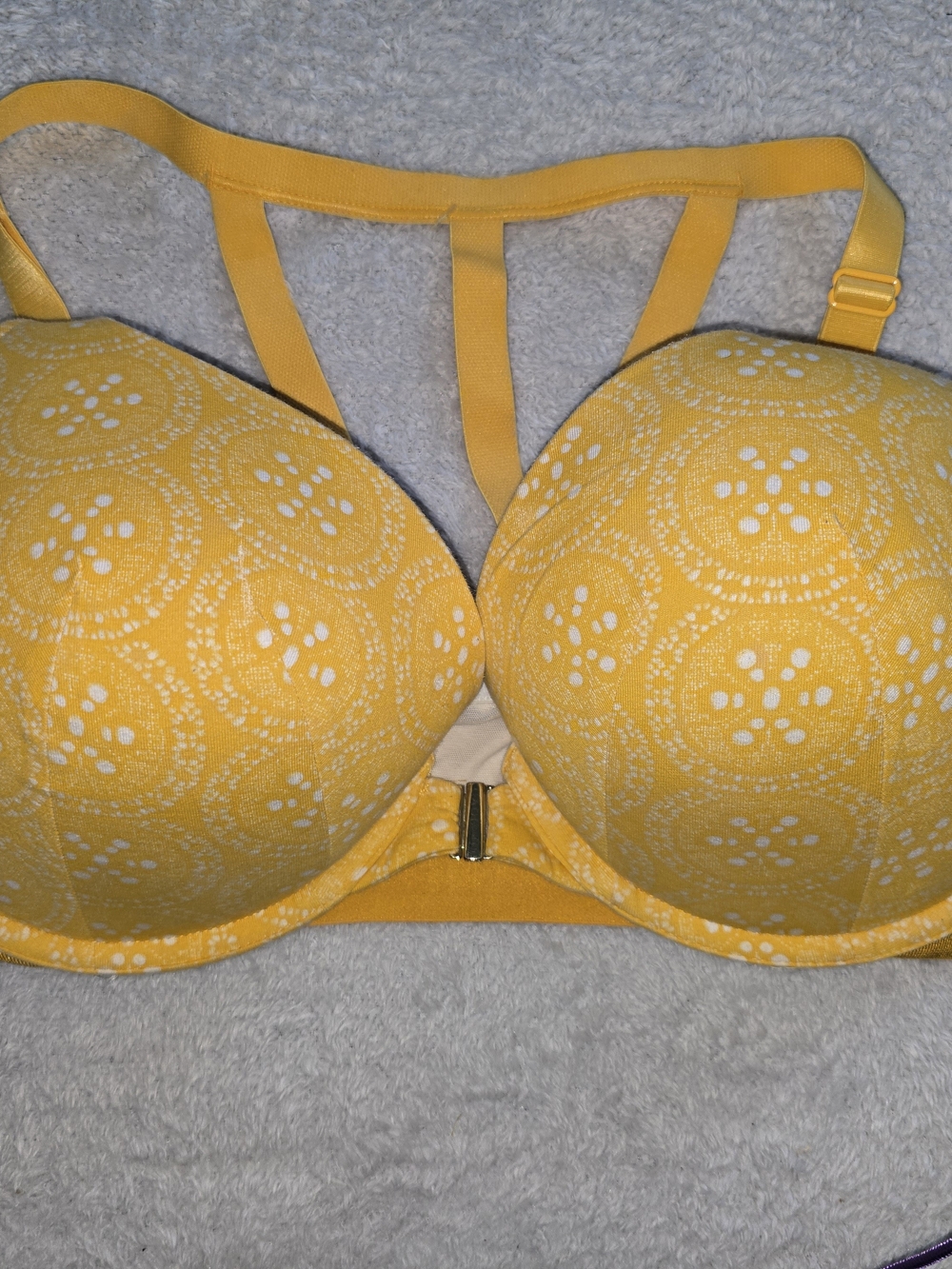 Cacique Yellow Medallion Front-Closure Decorative T-Back Bra